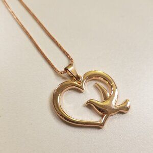 Vintage Rose Gold Dove Heart Necklace